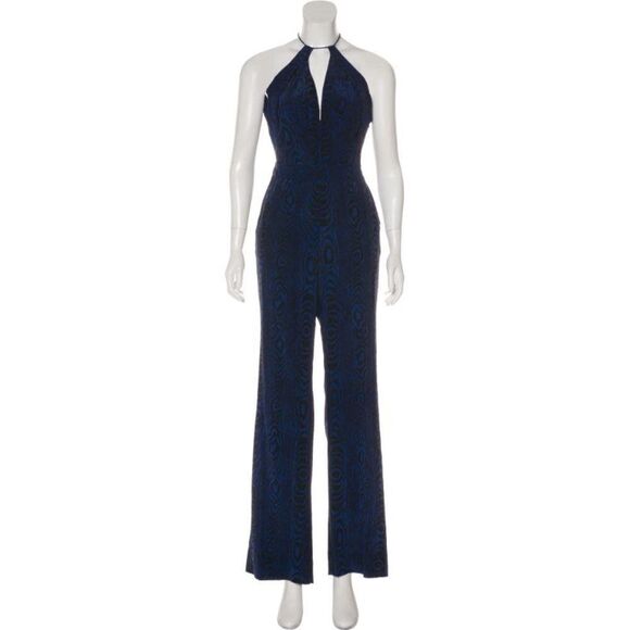 Diane Von Furstenberg Open Back Navy Blue Groovy Ireland Silk Jumpsuit Size XS, - Picture 1 of 3